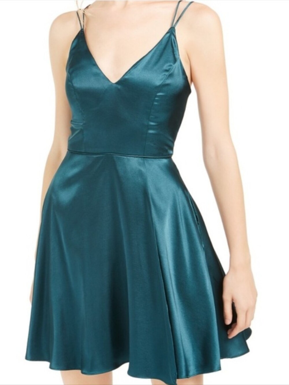 Sequin Hearts Satin V-Neck Fit & Flare Dress